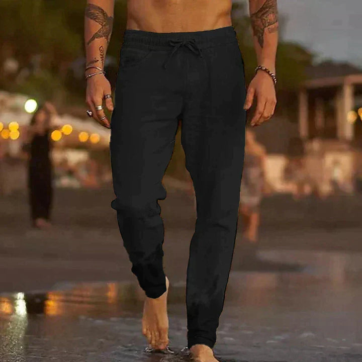 Stylish men's linen trousers, lightweight and breathable for warm weather.