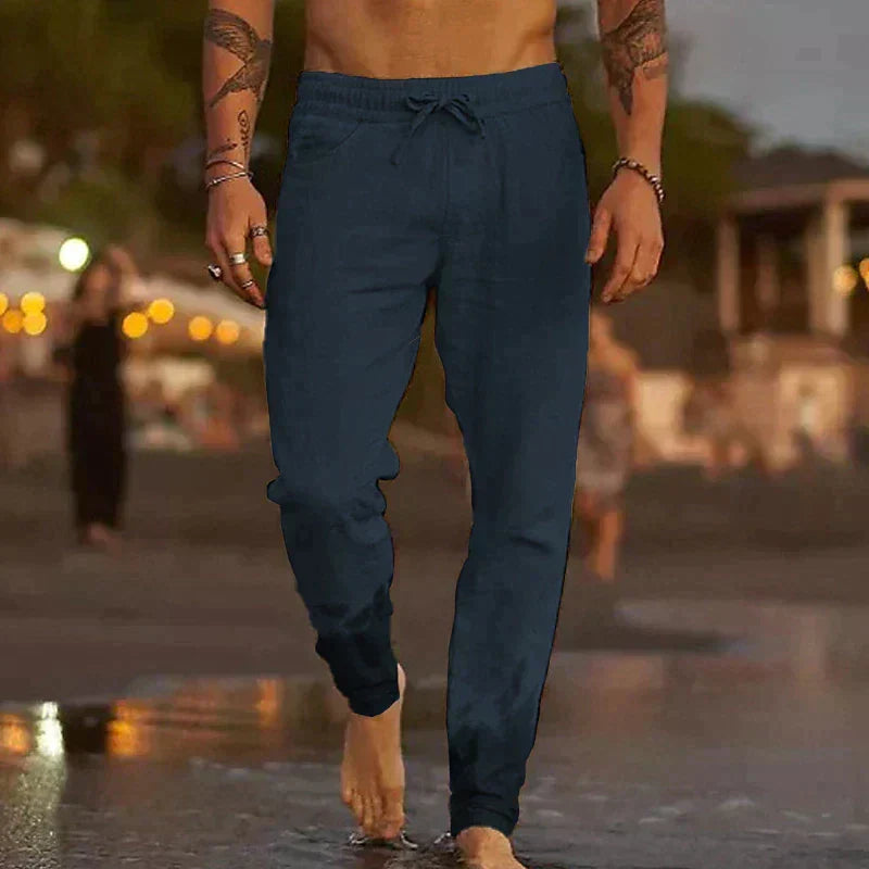 Theo men's stylish linen trousers, breathable and comfortable for summer days.