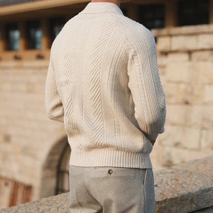Elegant men's long sleeve polo top, perfect for the cooler autumn weather, blending comfort and smart casual wear.