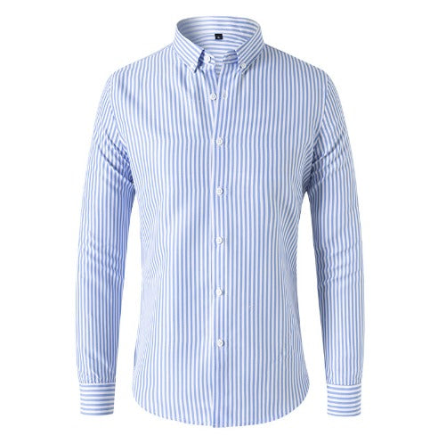 Comfortable men's striped long-sleeve button-down shirt. Stylish modern design, slim fit for casual & business looks.