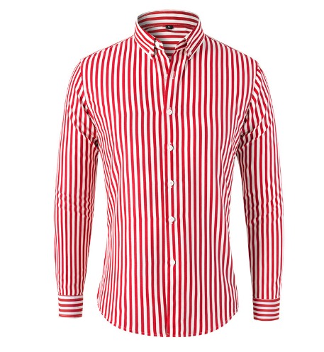 Stylish men's long-sleeve striped button-down shirt. Modern, versatile slim fit for business or casual wear comfort.