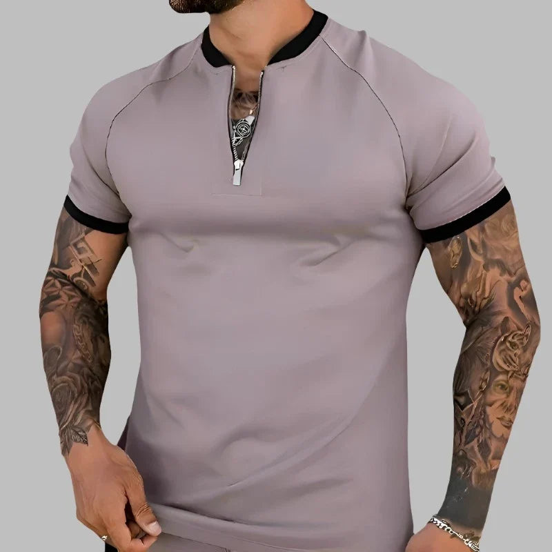 Men's stylish long sleeve zipper accent shirt, perfect for casual and modern fashion wear.