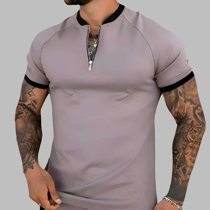 Men's stylish long sleeve zipper accent shirt, perfect for casual and modern fashion wear.