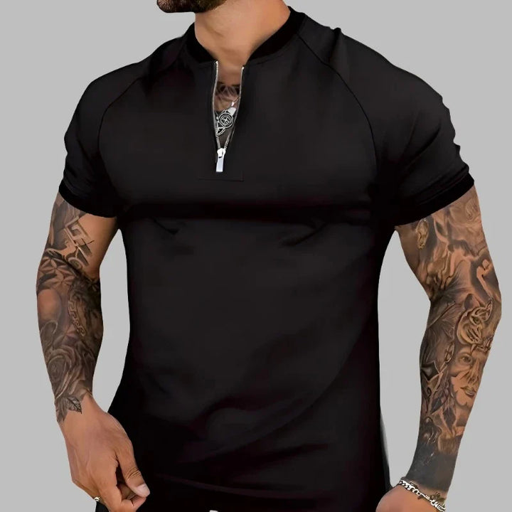 Fashionable men's zipper shirt, long sleeve, featuring a stylish modern fit for everyday wear.