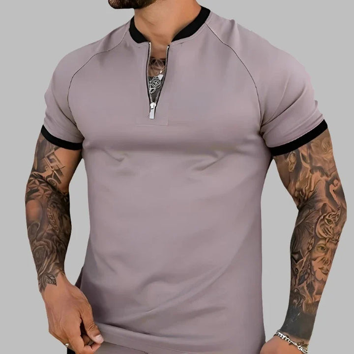 Stylish men's long sleeve shirt with a contemporary zipper accent, ideal for casual fashion.