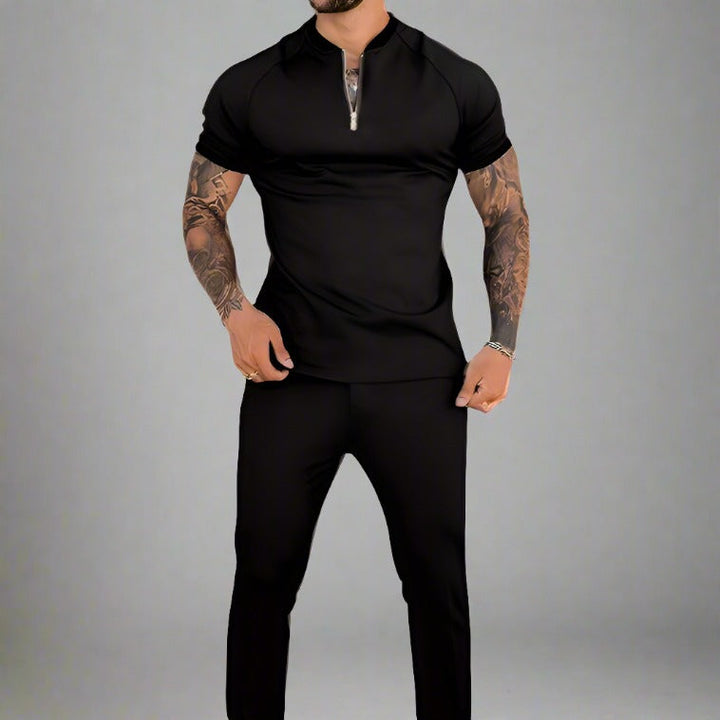Men's stylish zipper accent long sleeve shirt, modern fit, ideal for casual men's fashion.