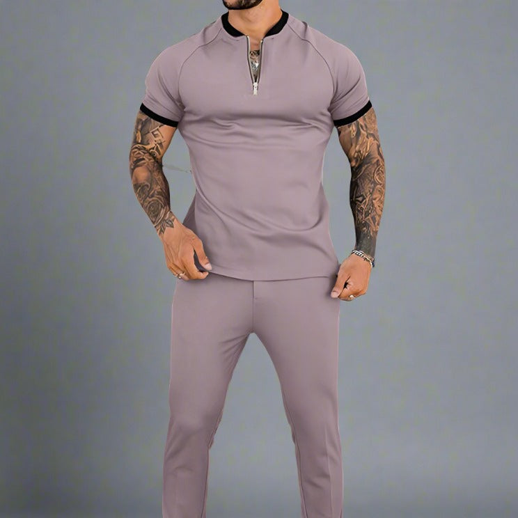 High-quality men's long sleeve zipper shirt, fashionable design with a contrast collar for modern style.
