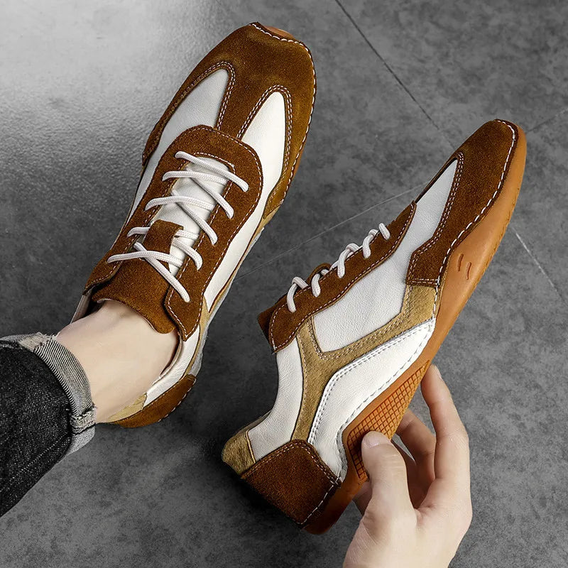 Urban men's low-top fashion sneakers, clean lines, and a flexible gum sole for daily comfort.