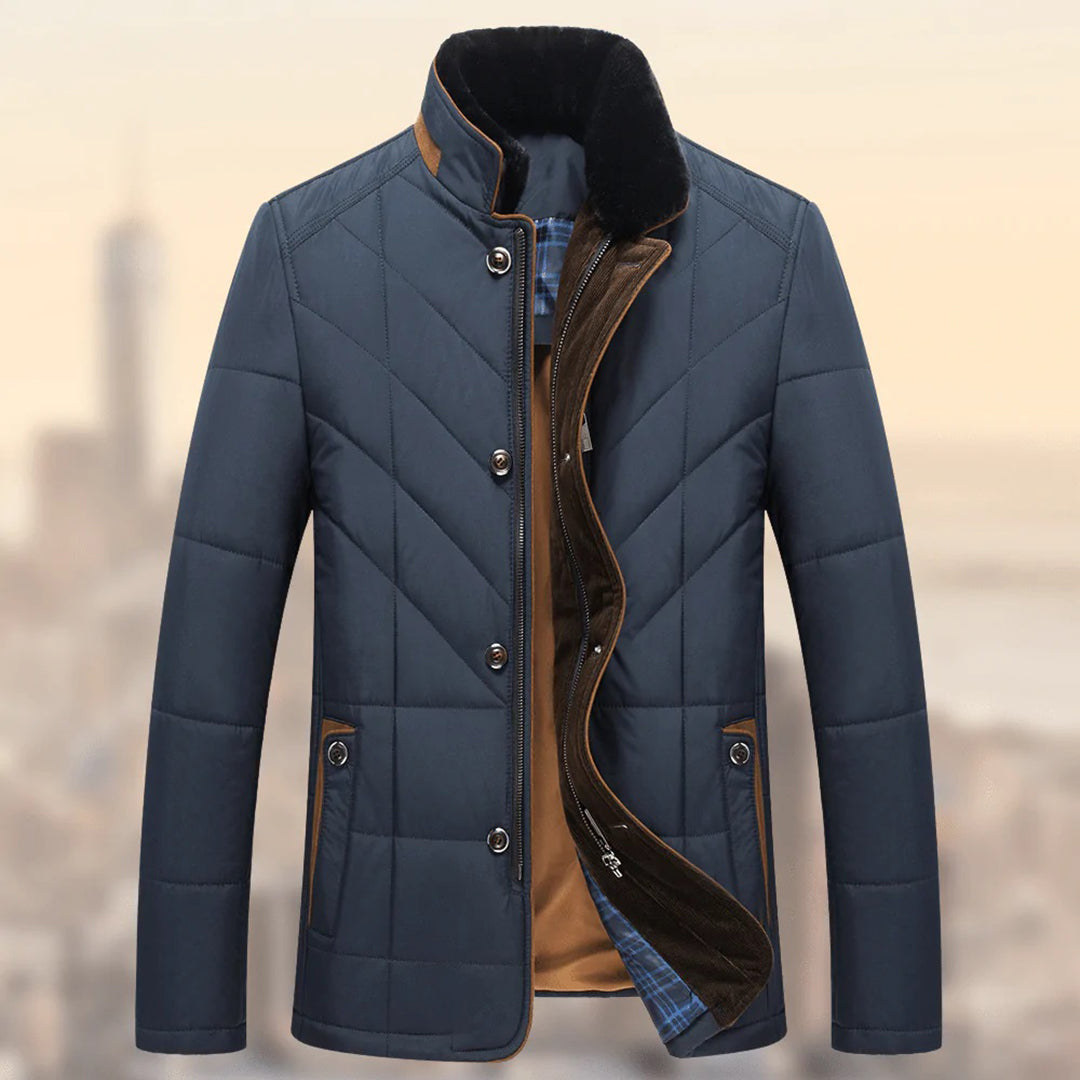 Men's stylish Marcus winter coat in blue, offering warmth and comfort for cold weather outerwear.