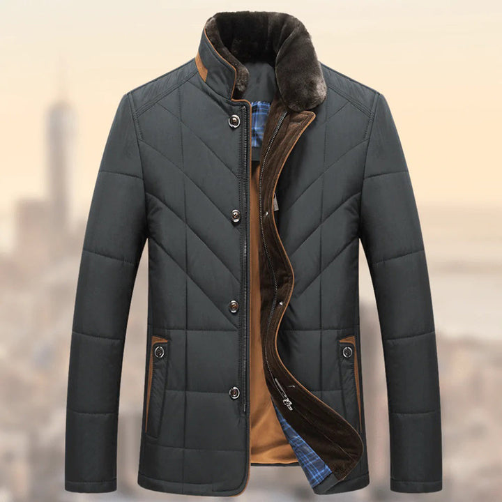 Durable men's classic gray winter jacket, perfect for everyday cold weather style & coziness.