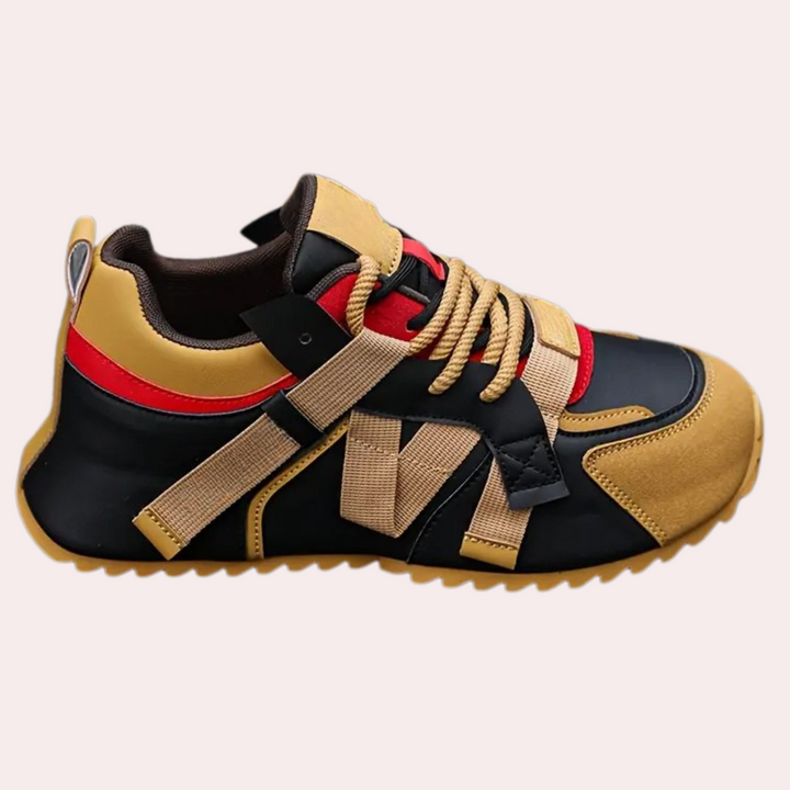 Stylish red Matteo men's shoes, modern design, offering all-day comfort & anti-slip traction.