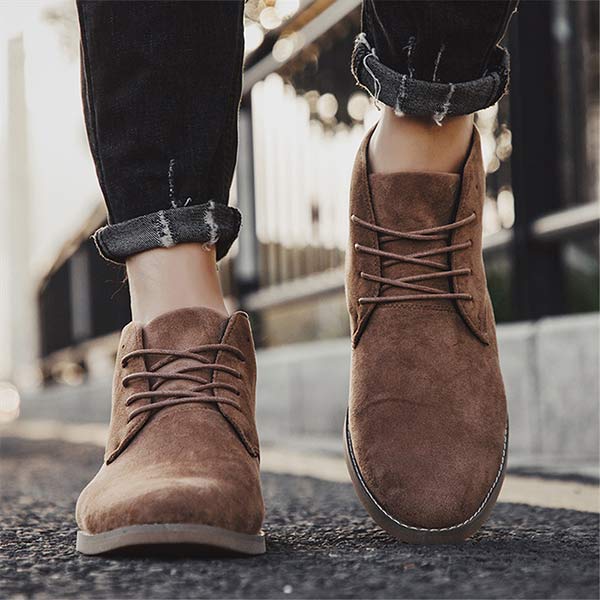 Modern classic men's mid-height lace-up shoes, combining casual comfort with dress shoe style.