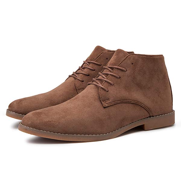 Side view of men's stylish mid-high lace-up casual dress shoes with durable sole.