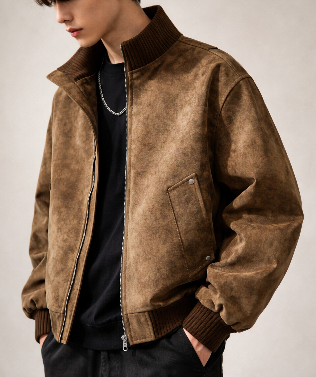 Men's stylish oversized bomber jacket. Perfect for streetwear comfort & casual layering.