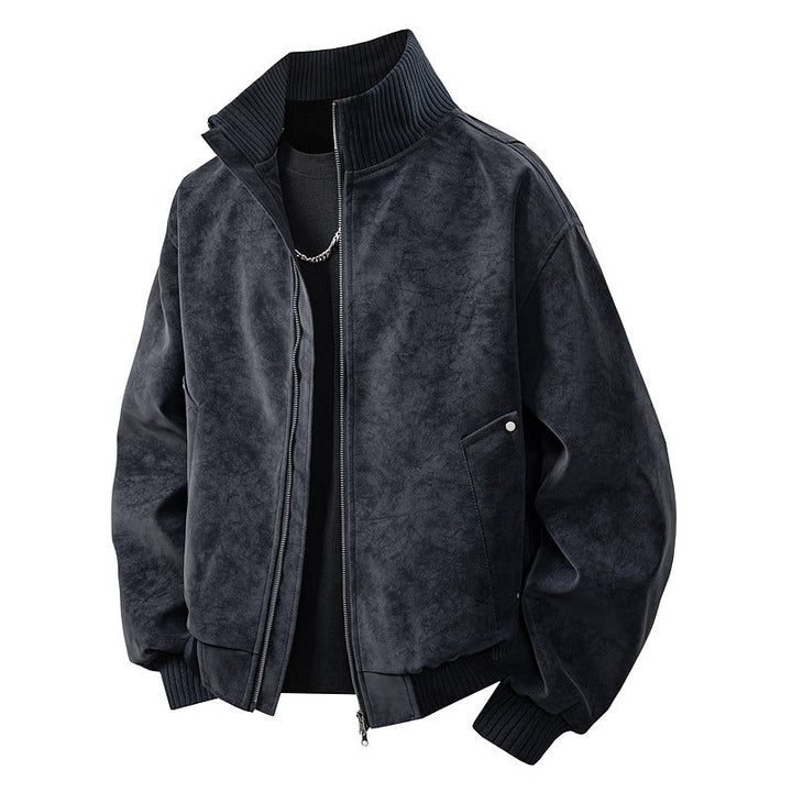 Stylish black oversized bomber jacket for men, a staple in contemporary streetwear fashion.