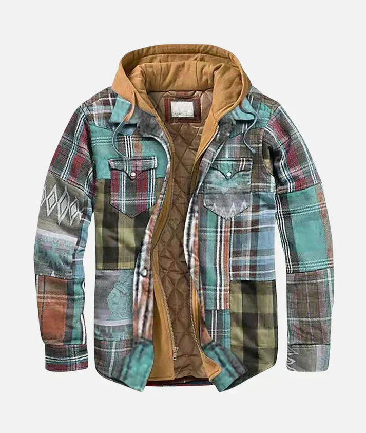 Men's stylish patchwork check vest. Modern layering comfort with a unique sleeveless design.