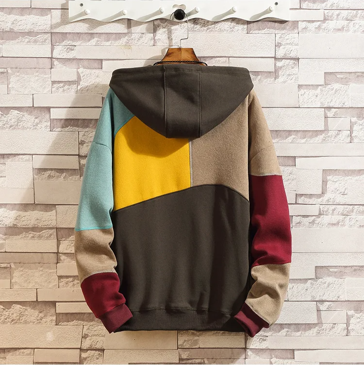 Modern men's patchwork hoodie with a distinctive design, perfect for comfortable, stylish casual & activewear.