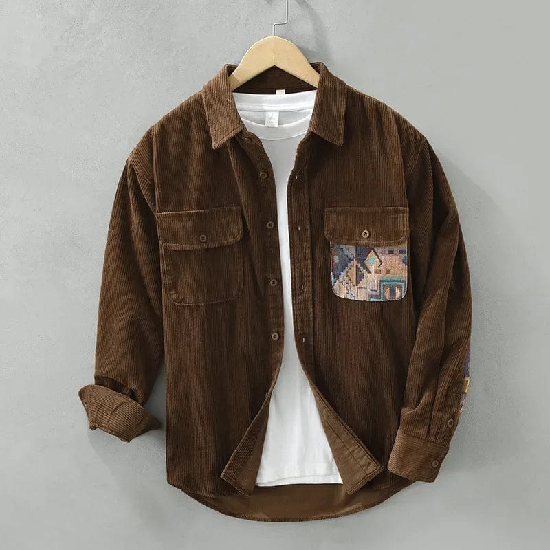 Quinten men's stylish long sleeve patchwork shirt, a unique design cotton top for modern fashion.