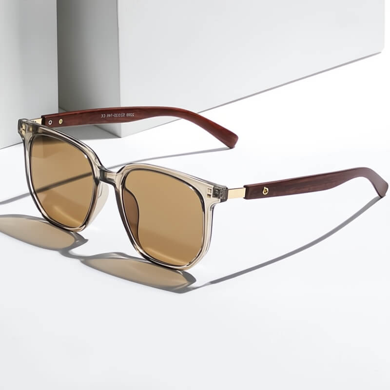 Men's stylish polarized wood frame sunglasses, perfect for summer fashion & outdoor adventures.