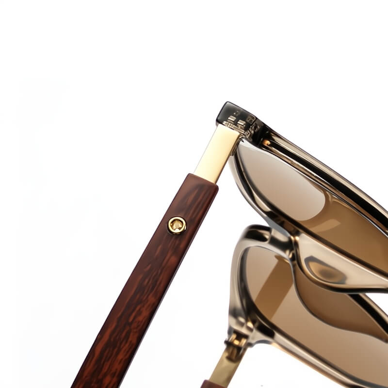 Polarized men's wood frame sunglasses offering 100% UV protection, ideal stylish summer eyewear.