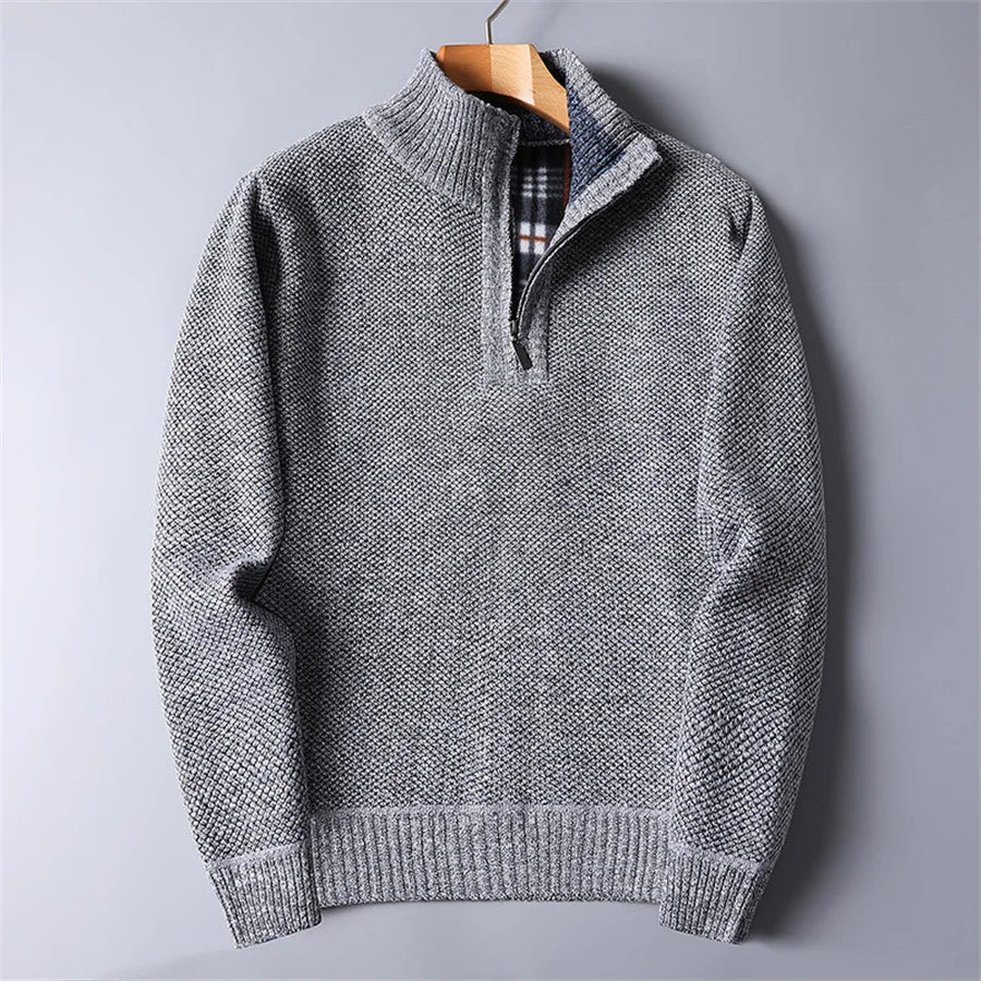 Men's quarter-zip turtleneck sweater with a sleek slim fit, designed for comfortable layering.