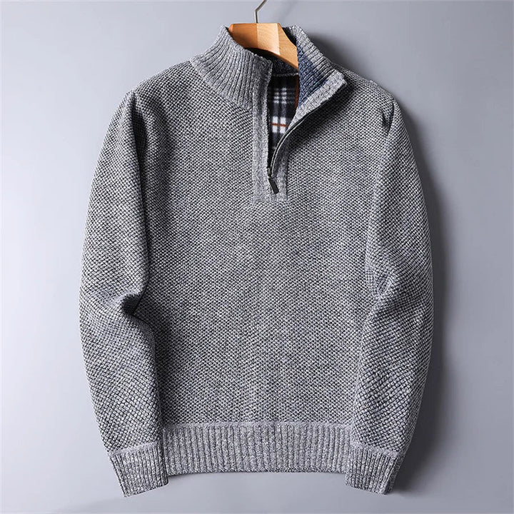 Men's quarter-zip turtleneck sweater with a sleek slim fit, designed for comfortable layering.