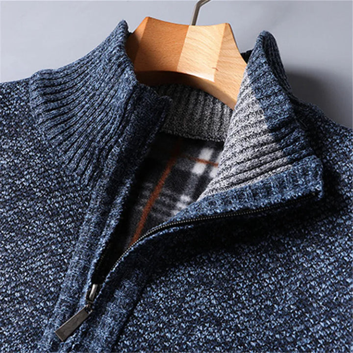 Slim fit men's elegant quarter-zip turtleneck sweater for versatile winter wear layering.