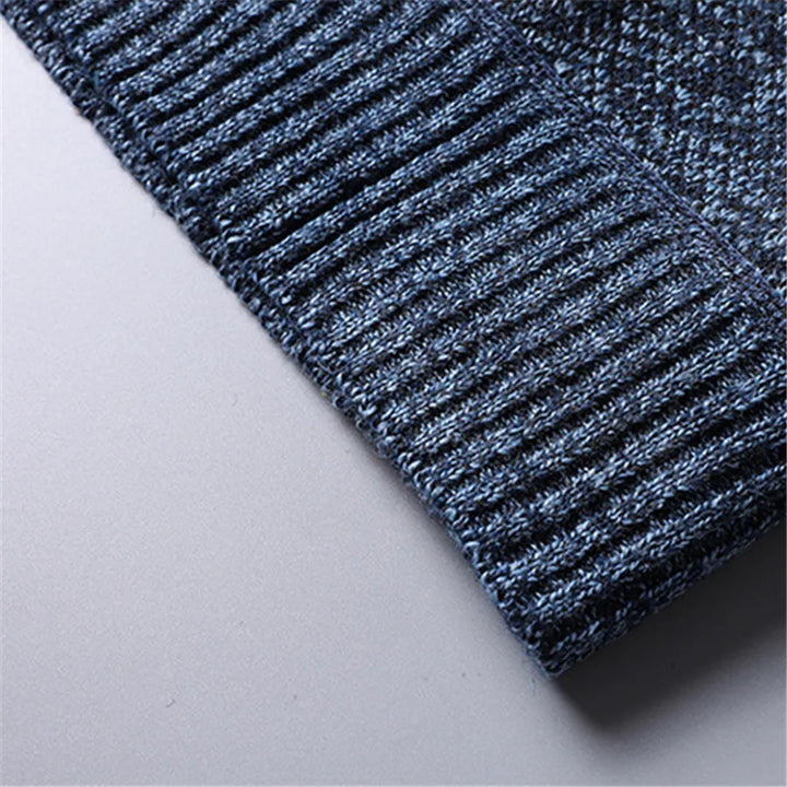 Textured knit men's quarter-zip turtleneck pullover, offering modern style & warm layering.