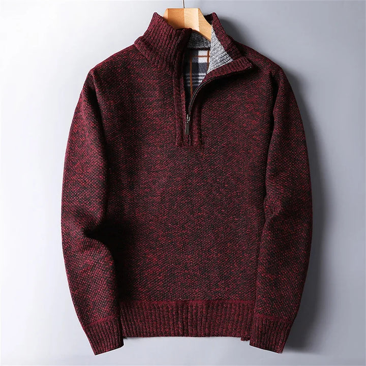 Casual men's quarter-zip turtleneck sweater, a slim fit design for effective fall layering.