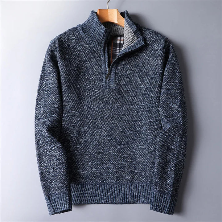 Elegant men's warm quarter-zip turtleneck sweater, a versatile choice for modern layering.