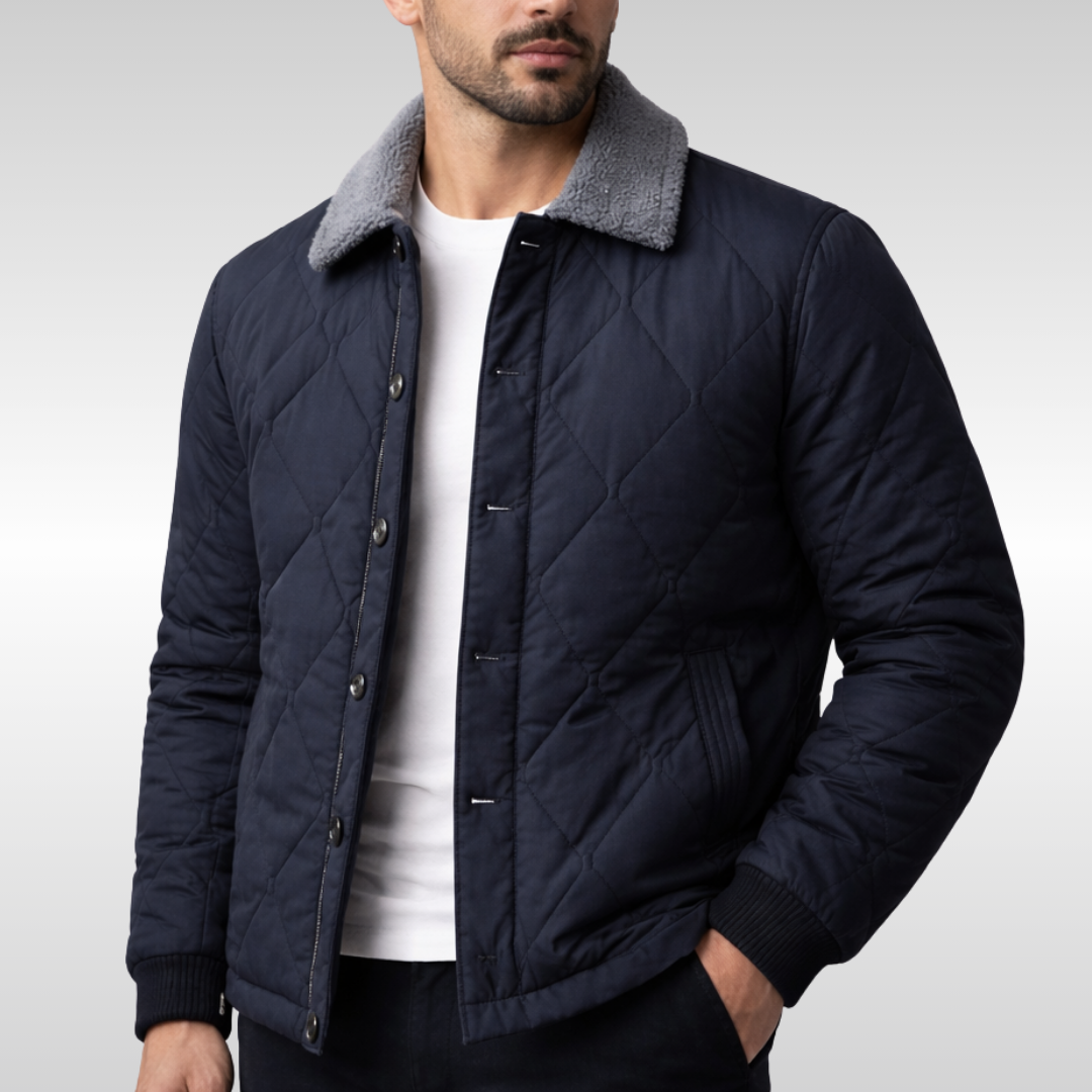 Men's stylish quilted winter jacket, ideal for cold weather. Warm, cozy outerwear for everyday casual wear.