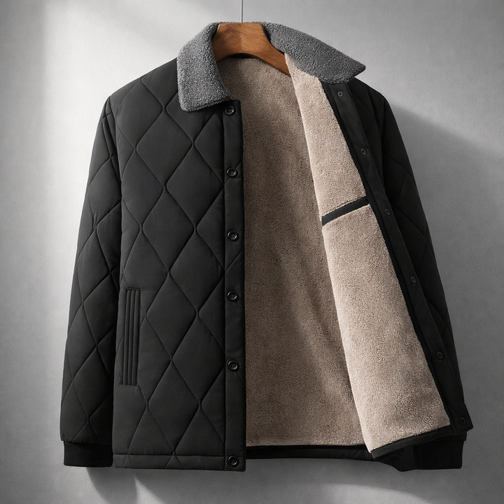 Cozy men's quilted winter jacket. Durable, warm outerwear for cold weather. Stylish and versatile everyday jacket.