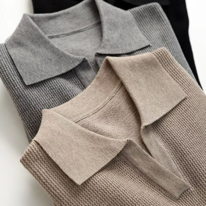 Comfortable men's relaxed fit pullover sweater; stylish design with a unique collar, perfect for daily casual wear.