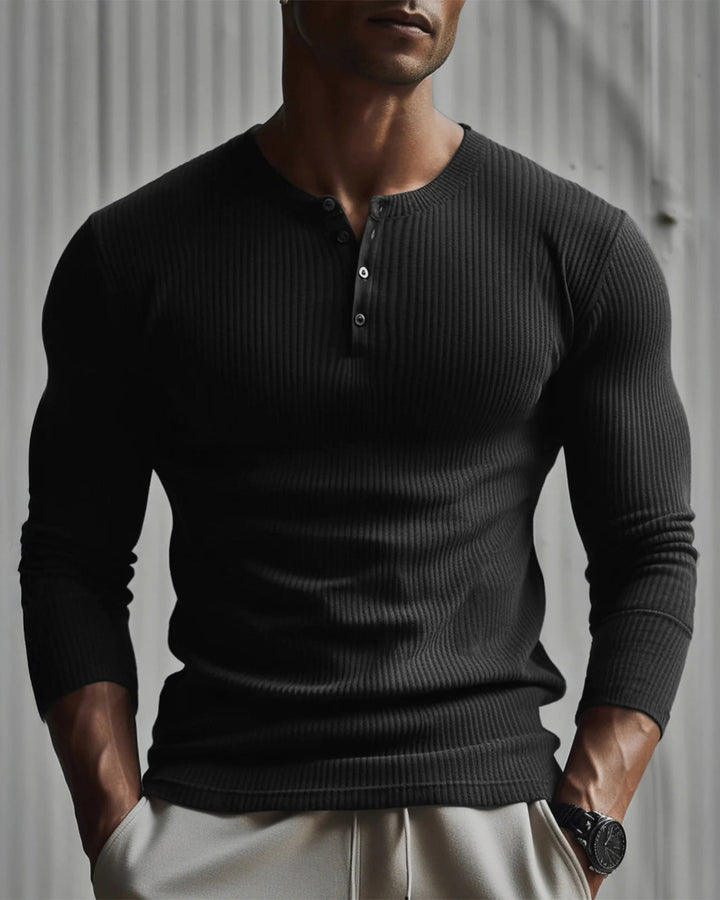 Modern men's ribbed henley, perfect for effortless comfort & versatile athletic style.