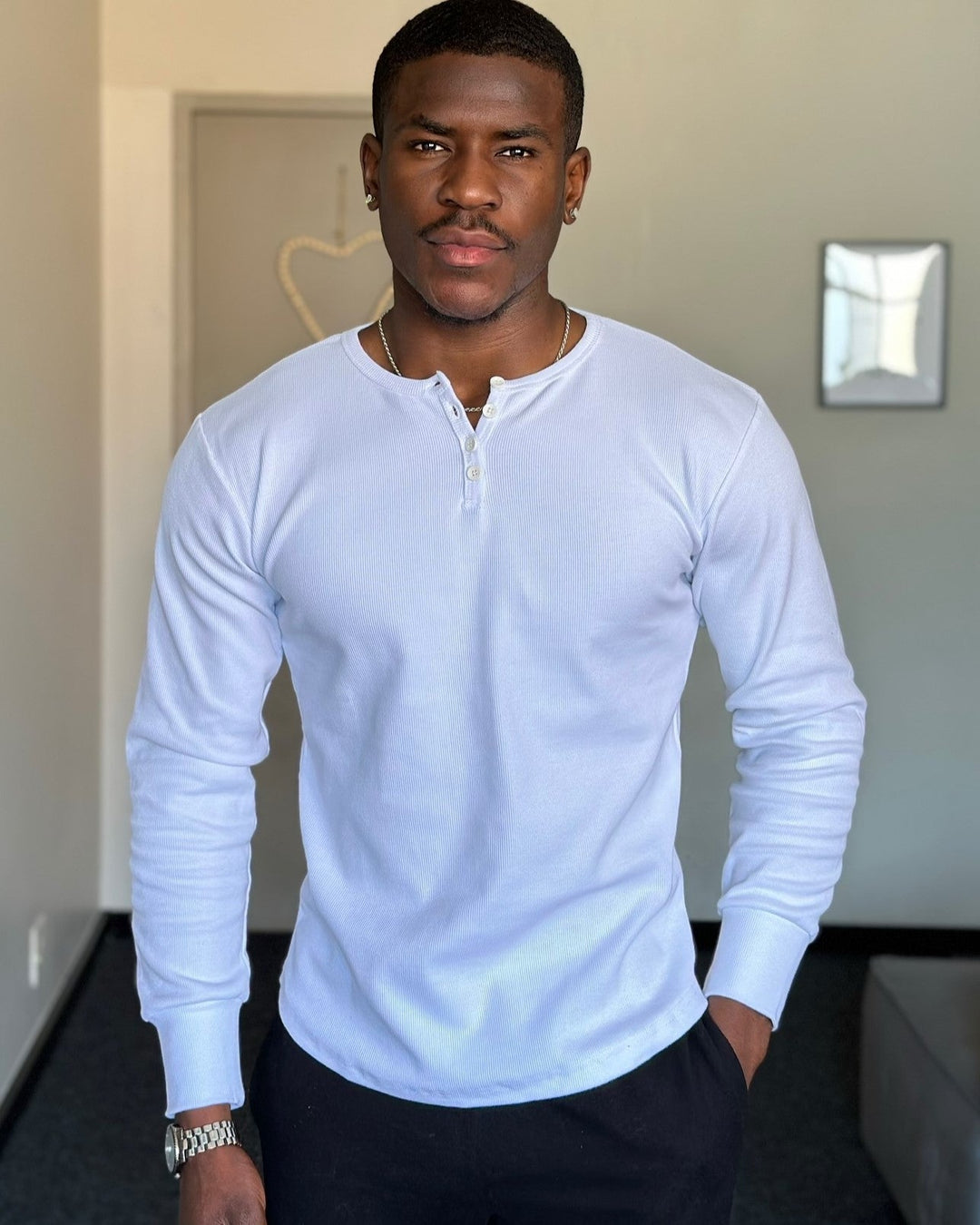 Effortless style: men's ribbed long sleeve henley, a comfortable everyday shirt for modern fashion.