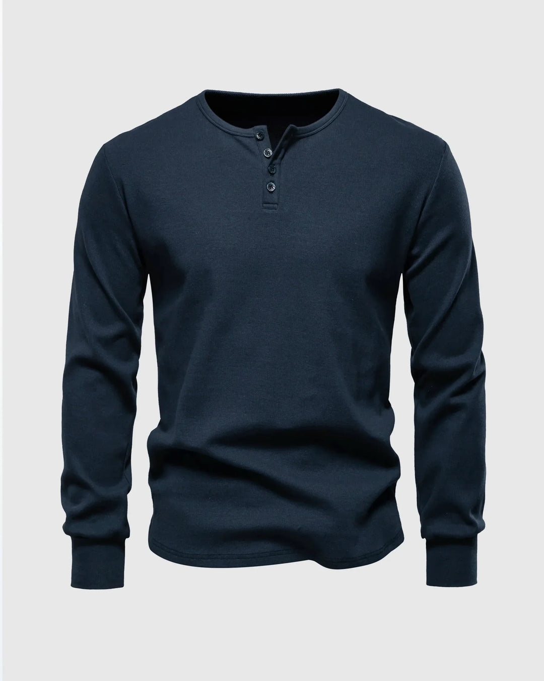 Versatile men's fashion: stylish ribbed henley long sleeve for casual elegance.