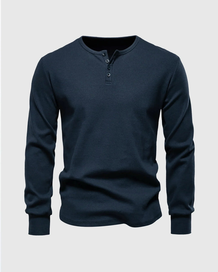 Versatile men's fashion: stylish ribbed henley long sleeve for casual elegance.