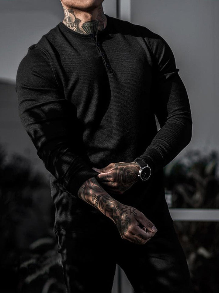 High-quality men's ribbed henley shirt, a comfortable long sleeve for versatile fashion.