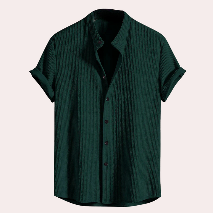 Stylish men's casual shirt with short sleeves, modern fit, great for summer fashion & everyday comfort.