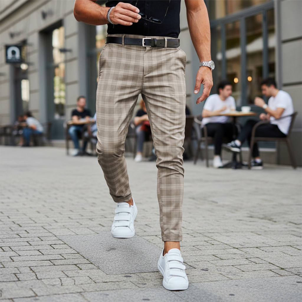 Men's stylish slim-fit striped chino trousers, versatile casual wear