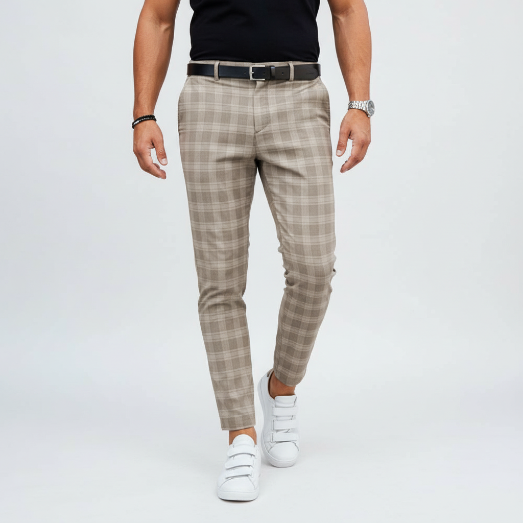 Smart casual men's cotton blend chino trousers with stripes