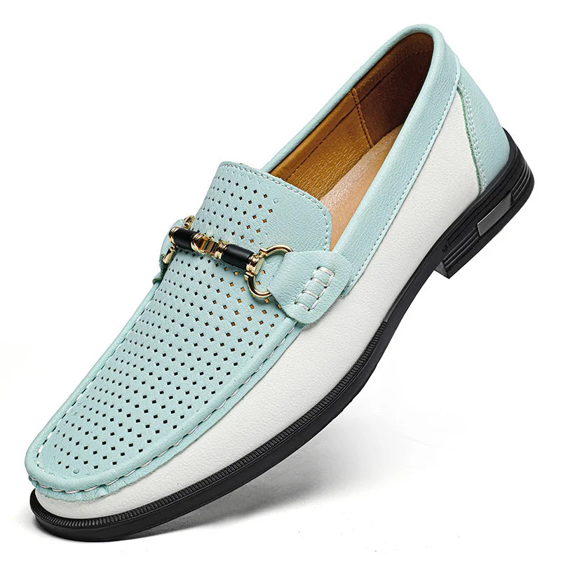 Stylish khaki men's slip-on loafers, perfect for casual outfits and everyday comfort.
