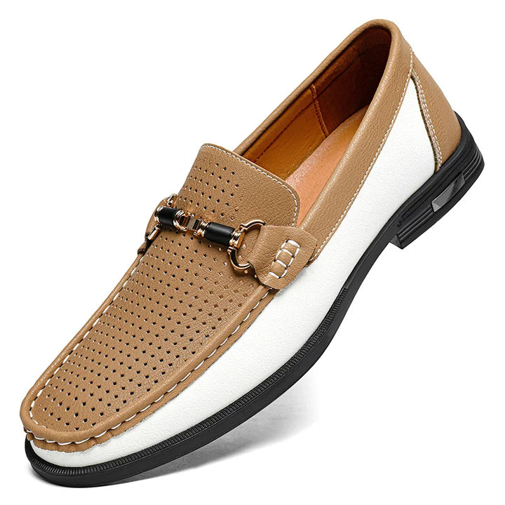 Comfortable men's slip-on loafers featuring a stylish perforated design for versatile daily fashion.