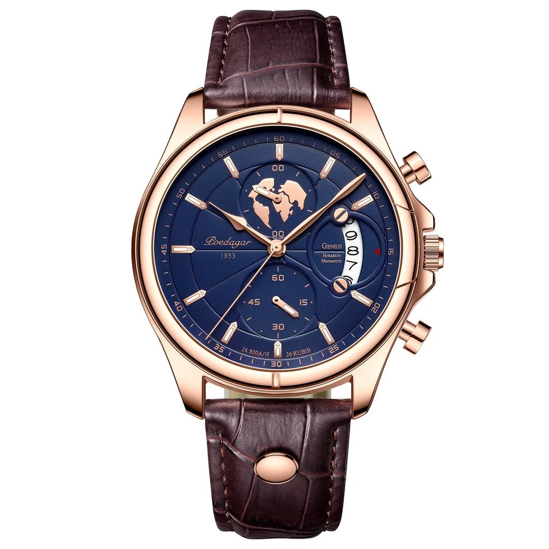 Classic men's stainless steel watch, timeless timepiece with detailed three dials.