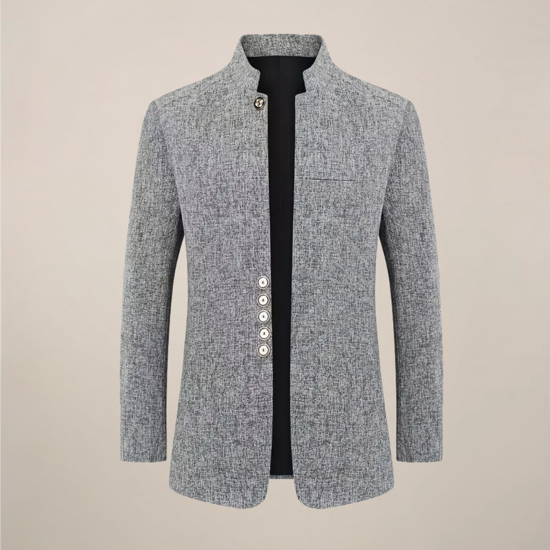 Men's stylish stand collar, single-breasted jacket. Perfect tailored fit for smart casual & business wear.