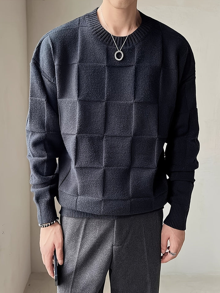Classic men's crew neck stretch sweater. A cozy, stylish staple for your fall & winter fashion wardrobe.