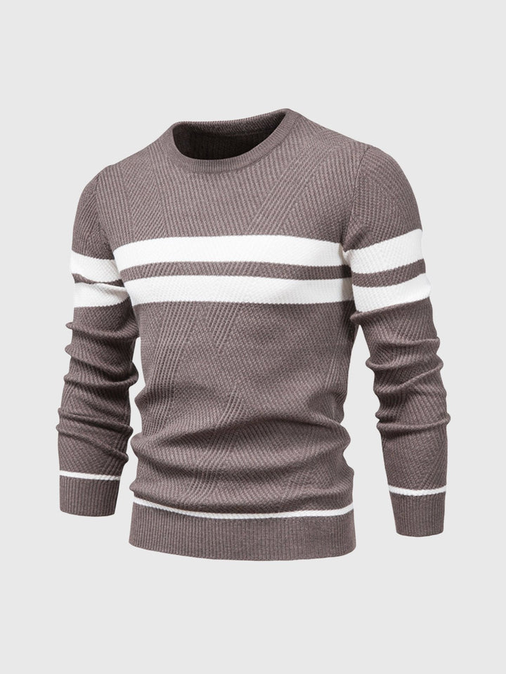 Men's stylish striped crewneck sweater, perfect for smart casual or everyday wear.
