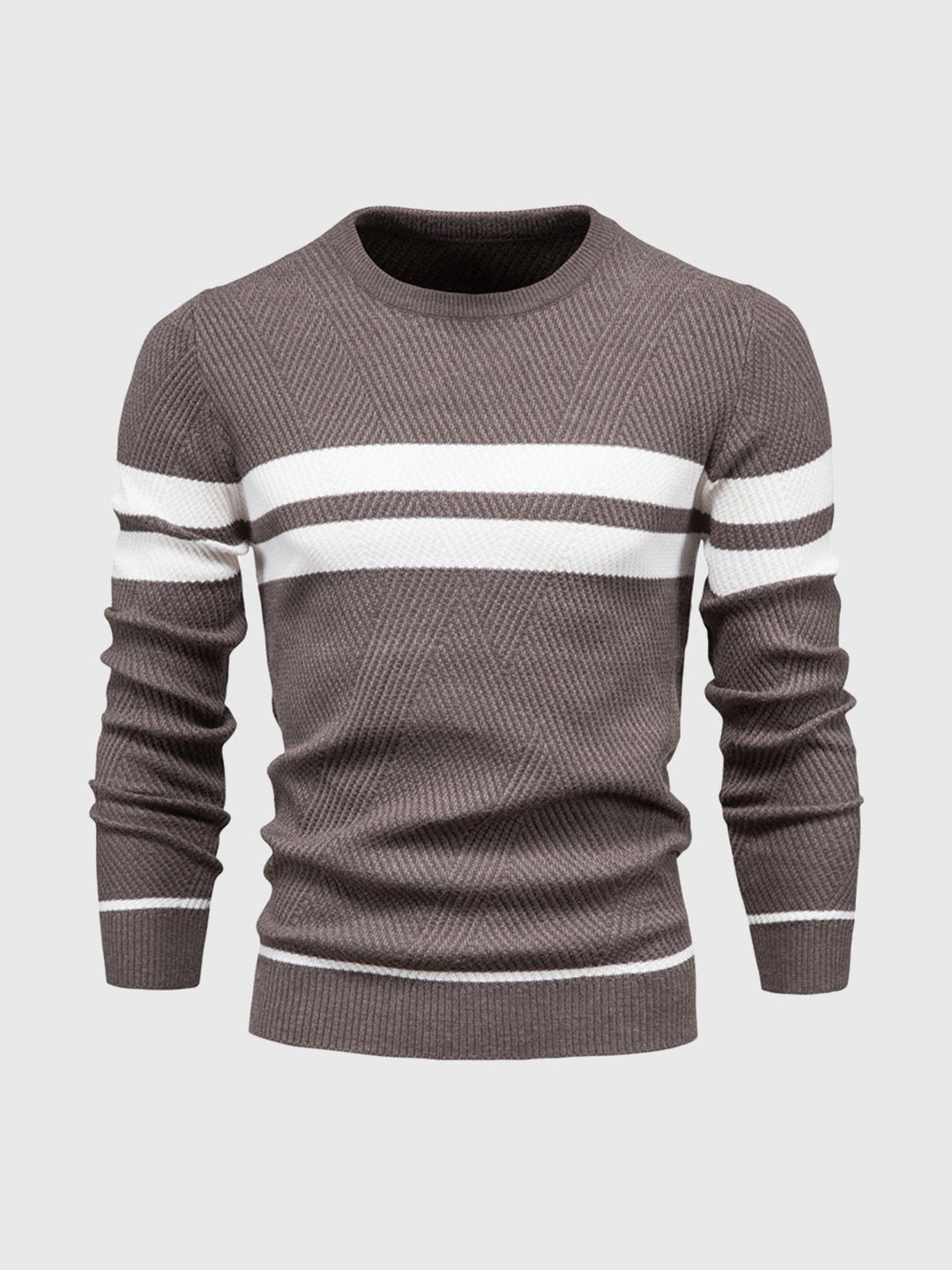 All-day comfort men's striped crewneck sweater, a cozy long-sleeve top for smart casual & daily use.