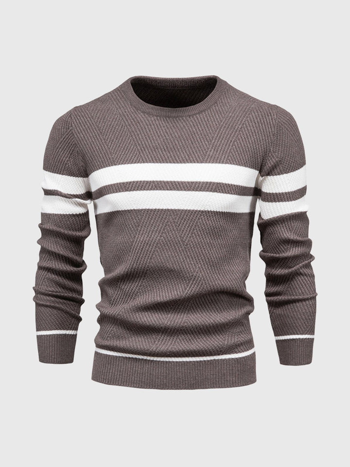 All-day comfort men's striped crewneck sweater, a cozy long-sleeve top for smart casual & daily use.