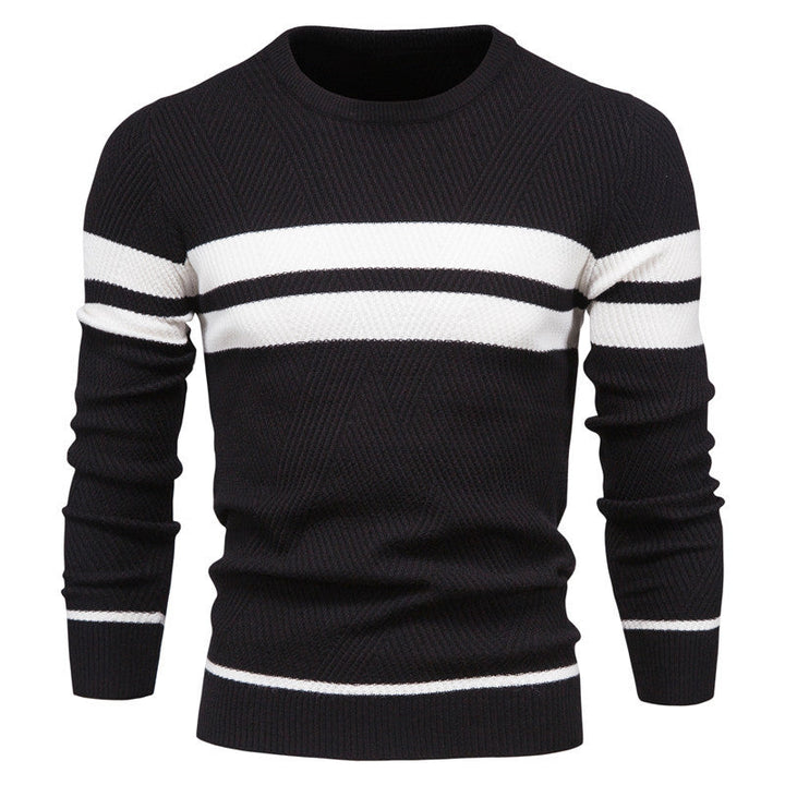 Classic striped men's crewneck sweater for comfortable casual wear. A stylish long-sleeve mens top.